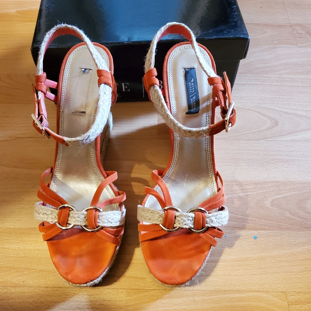 Orange wedge sandals